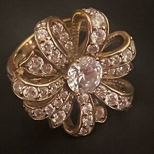 Gorgeous Jean Dousset flower gold over sterling silver ring signed.